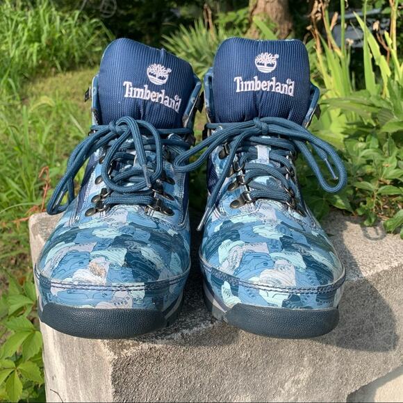 Timberland Euro blue camo boot pattern hiking boots 13M - Picture 6 of 10